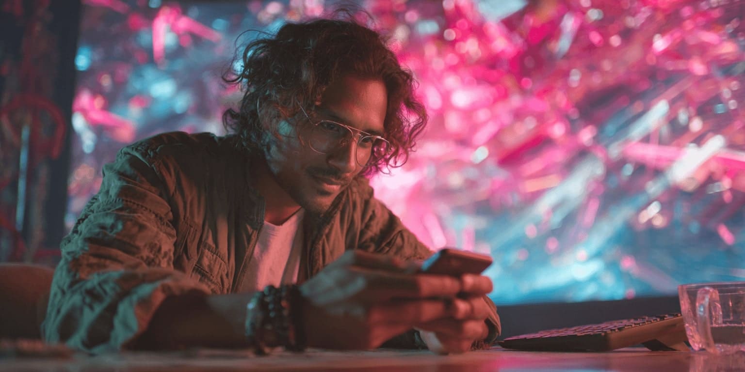 Man using the Winkhela Casino app on his smartphone