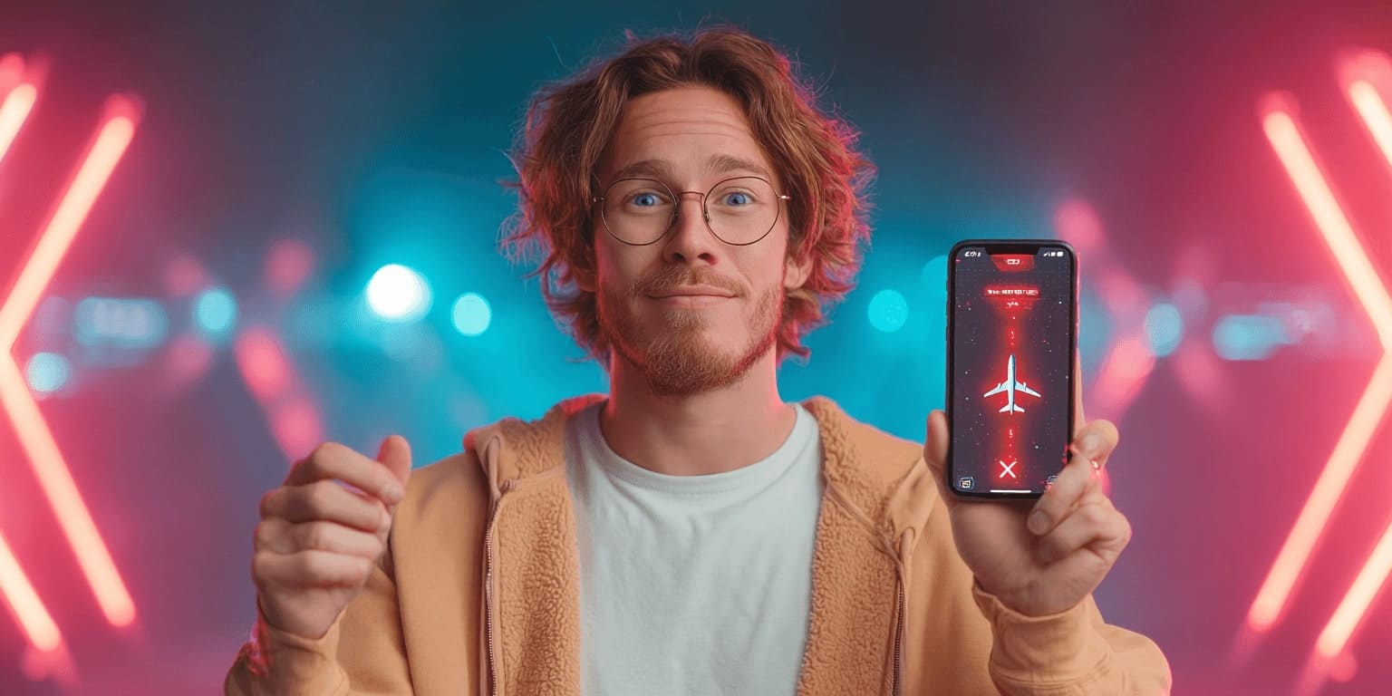 Smiling man showing Aviator game on his phone, available on Winkhela Casino